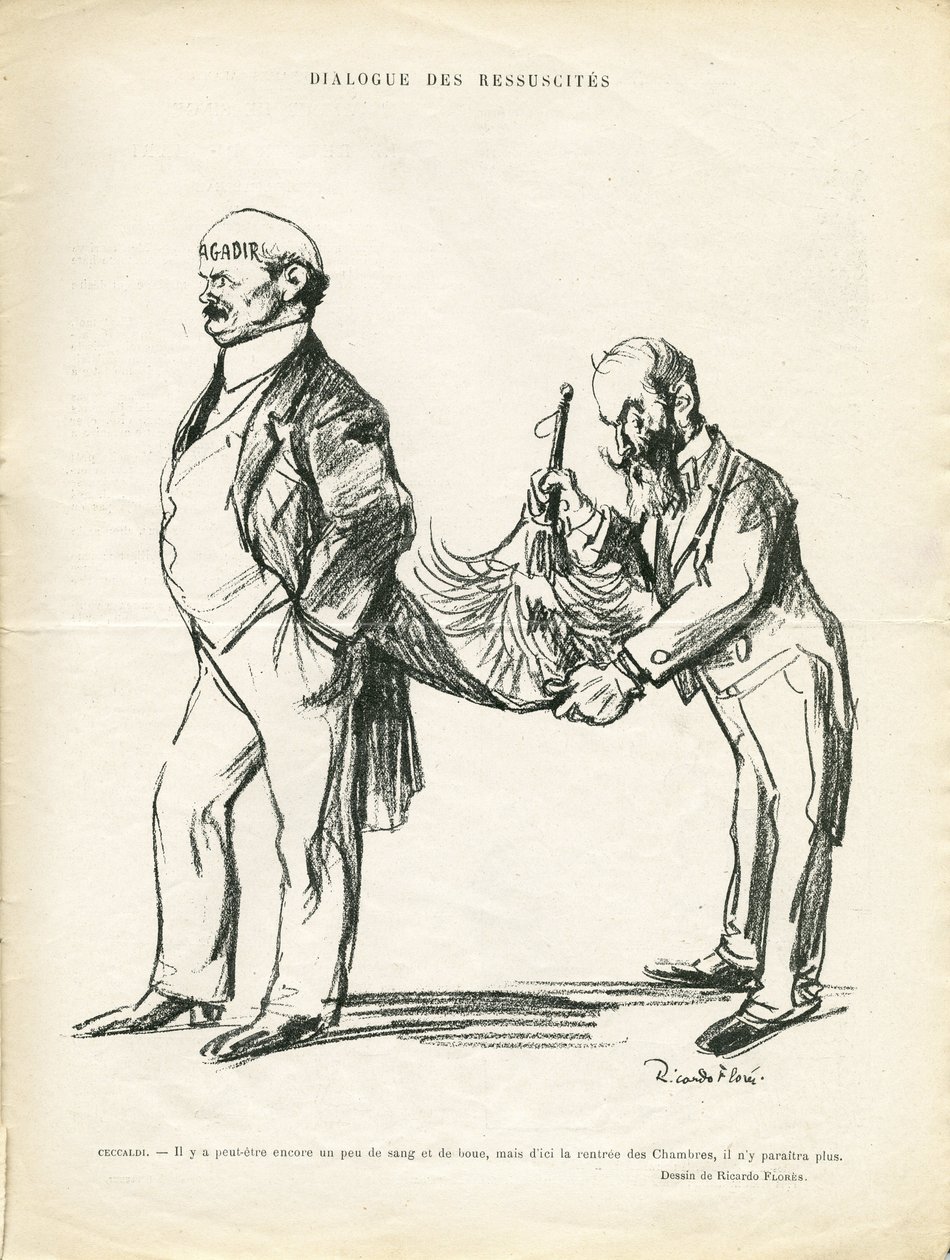 Ilustração de Ricardo Flores (1878-1918) em Le Rire, 09/05/14 - Diálogo de Ressucitos - Marrocos, Agadir - Ceccaldi de Ricardo Flores