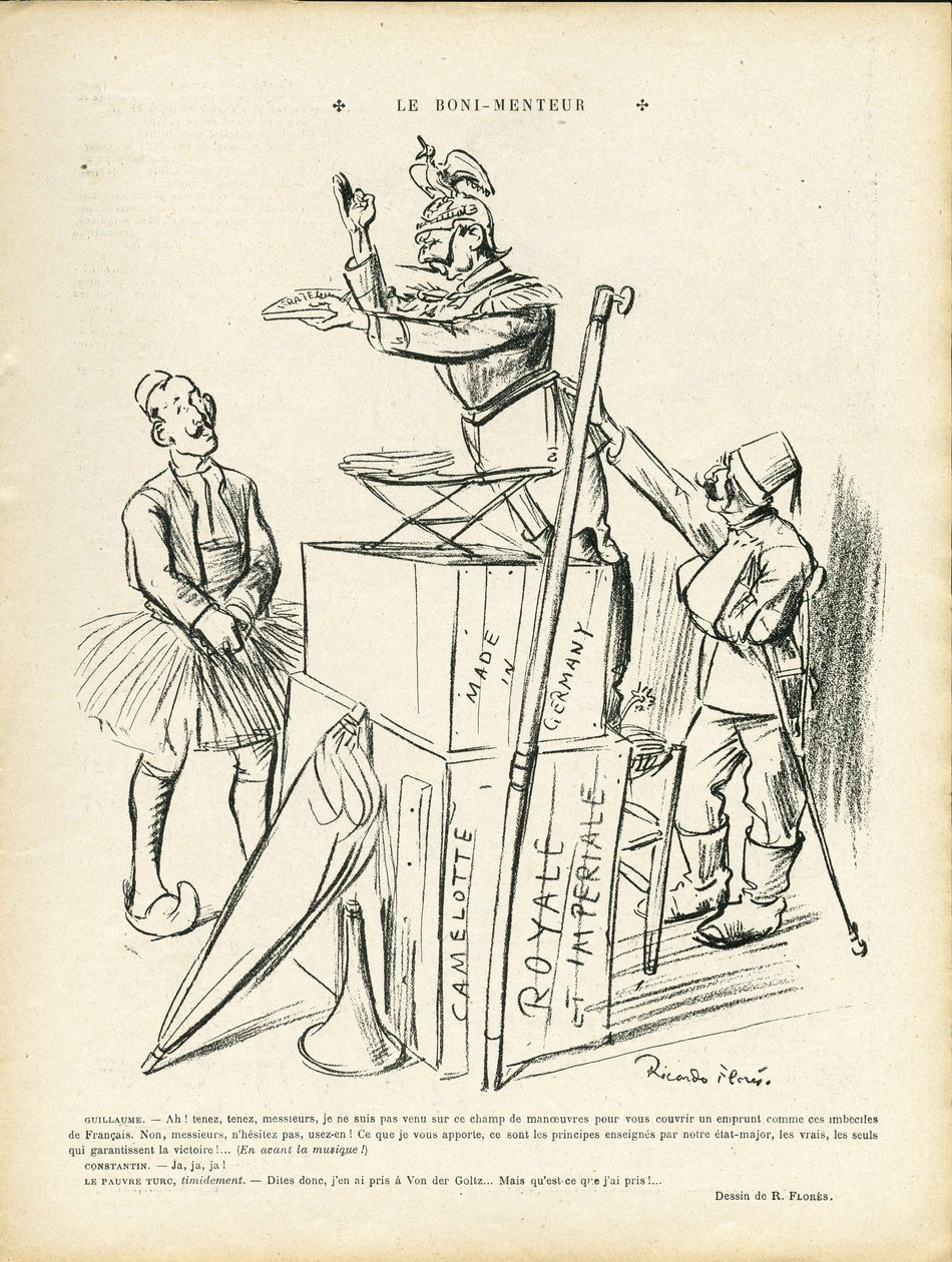 Ilustração de Ricardo Flores (1878-1918) em Le Lire, 20/09/13 - O Mentiroso - Alemanha Prússia, Turquia, Guerra dos 14-18 Primeiros Ratos - Guilherme II de Ricardo Flores