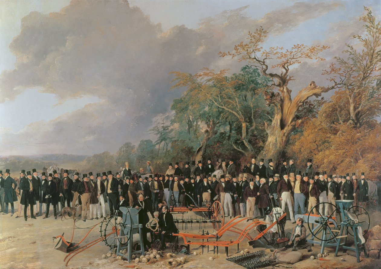Uma reunião da Sociedade Real Britânica de Agricultura em Bristol, detalhe de Máquinas e Agricultores, 1842 de Richard Ansdell