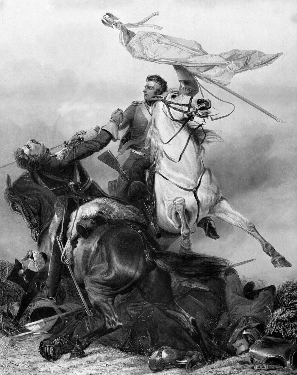 Fight for the Standard - Sargento Ewart capturando a águia do 45º regimento francês em Waterloo, 1815, depois de 1847 de Richard Ansdell