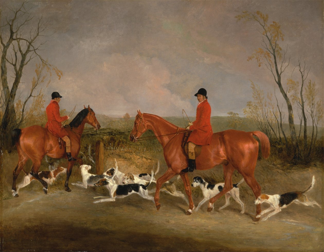 George Mountford, Huntsman para o Quorn, e W. Derry, Whipper-In, em John OGaunts Gorse, perto de Mel ... de Richard Barrett Davis