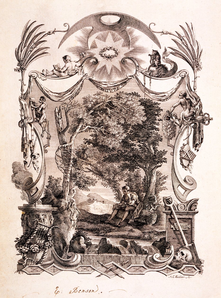 O Poeta Contemplando a Morte, ilustração de "Poemas de Tomas Gray", publicado em 1775 de Richard Bentley