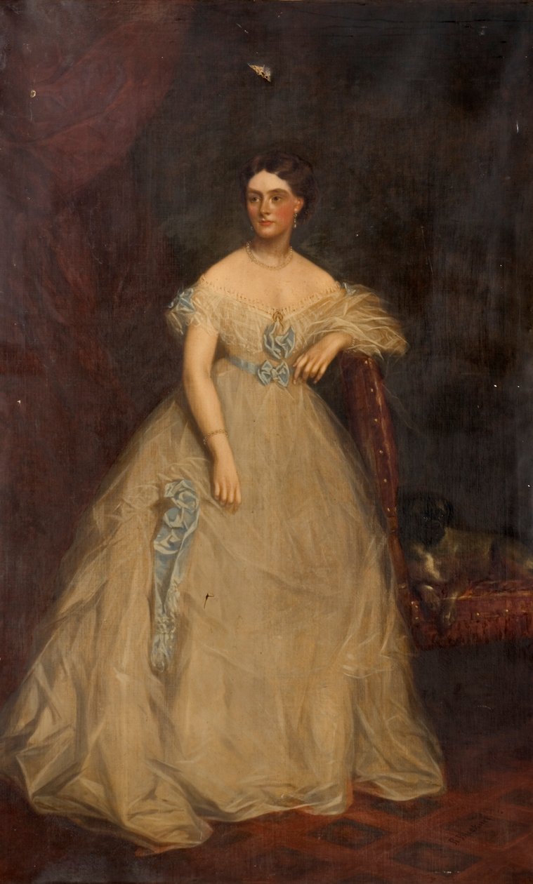 Retrato, de, um, senhora, desgastar, um, vestido branco de Richard Buckner