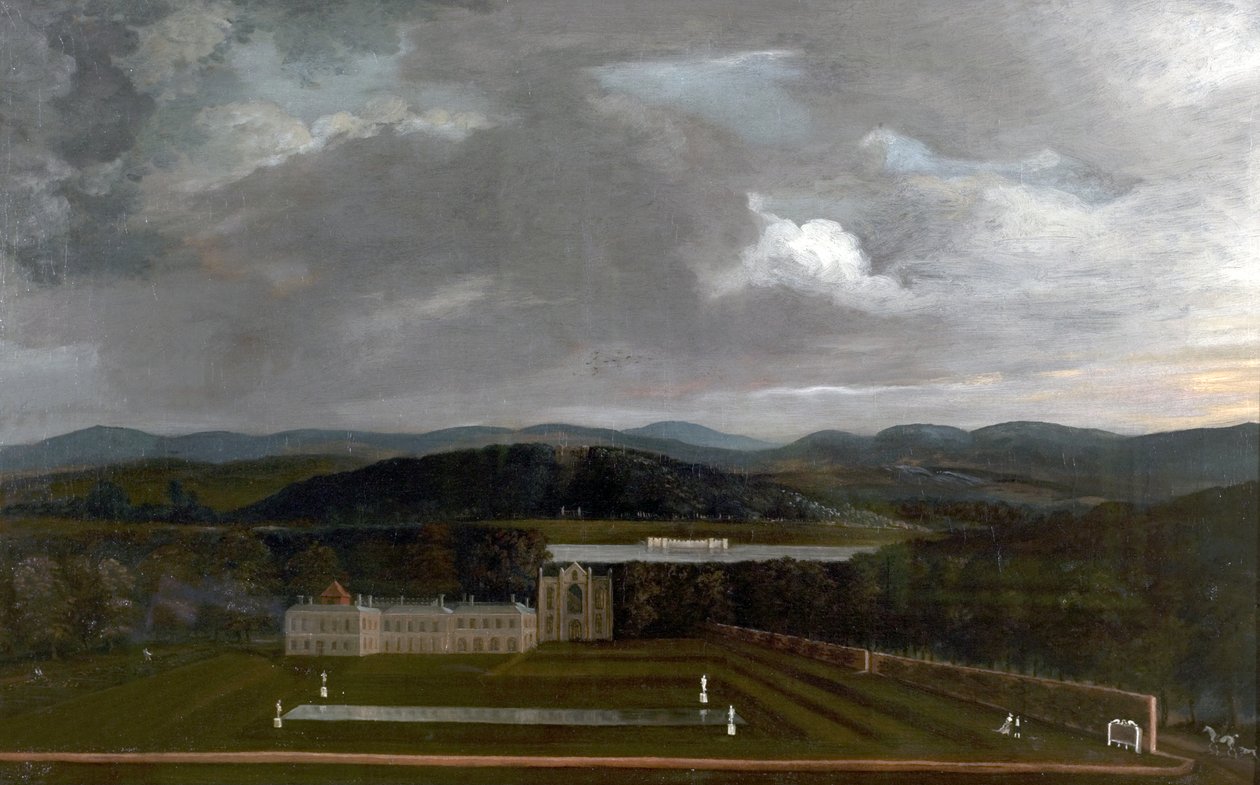 Vista leste da Abadia de Newstead, Nottinghamshire e o Grande Jardim, 1758 de Richard Byron