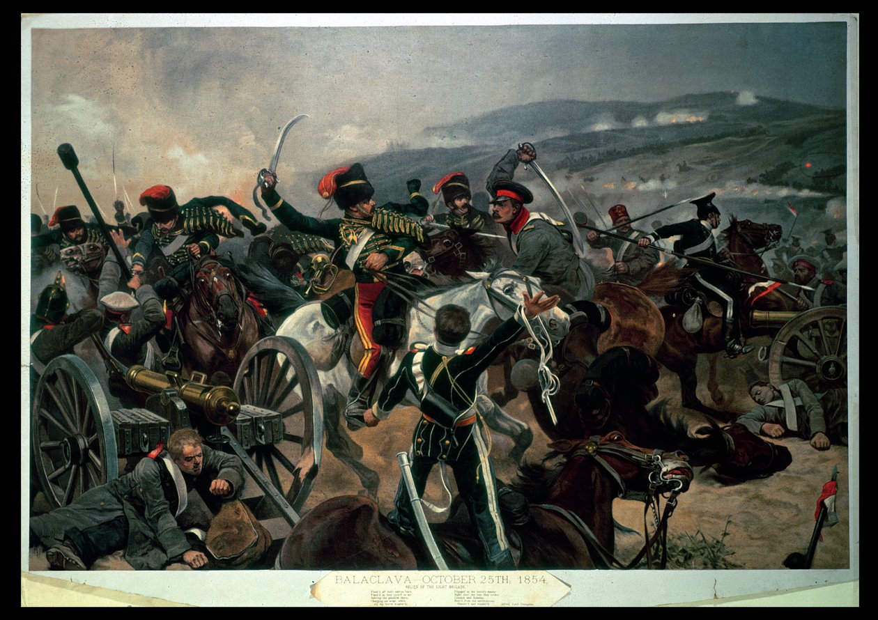 Batalha de Balaclava, 25 de outubro de 1854, Alívio da Brigada Ligeira (impressão colorida) de Richard Caton Woodville junior