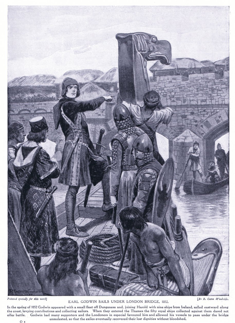 Conde Godwin navega sob a ponte de Londres AD1025, década de 1920 de Richard Caton Woodville junior