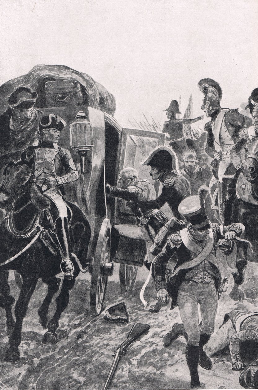 Vôo das tropas espanholas no dia 27 de julho de 1809, ilustração de "Batalhas britânicas na terra e no mar", publicado por Cassell, Londres, c.1910 de Richard Caton Woodville junior