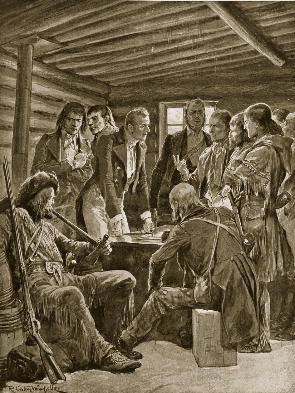 Sir George Simpson na ilha de Vancouver, 1855, ilustração da "História da nação britânica" de Hutchinson, c.1923 de Richard Caton Woodville junior