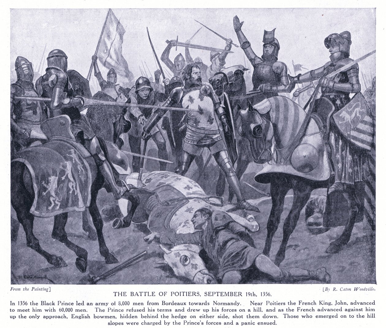 A Batalha de Poitiers AD1356, década de 1920 de Richard Caton Woodville junior