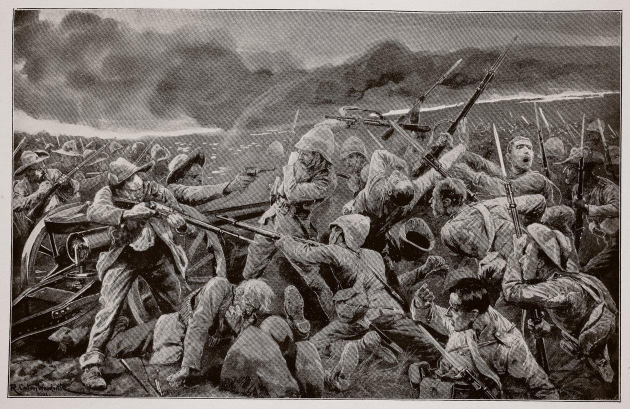 O noivado em Vlakfontein: O Derbyshires re-tomando as armas no ponto da baioneta de Richard Caton Woodville junior