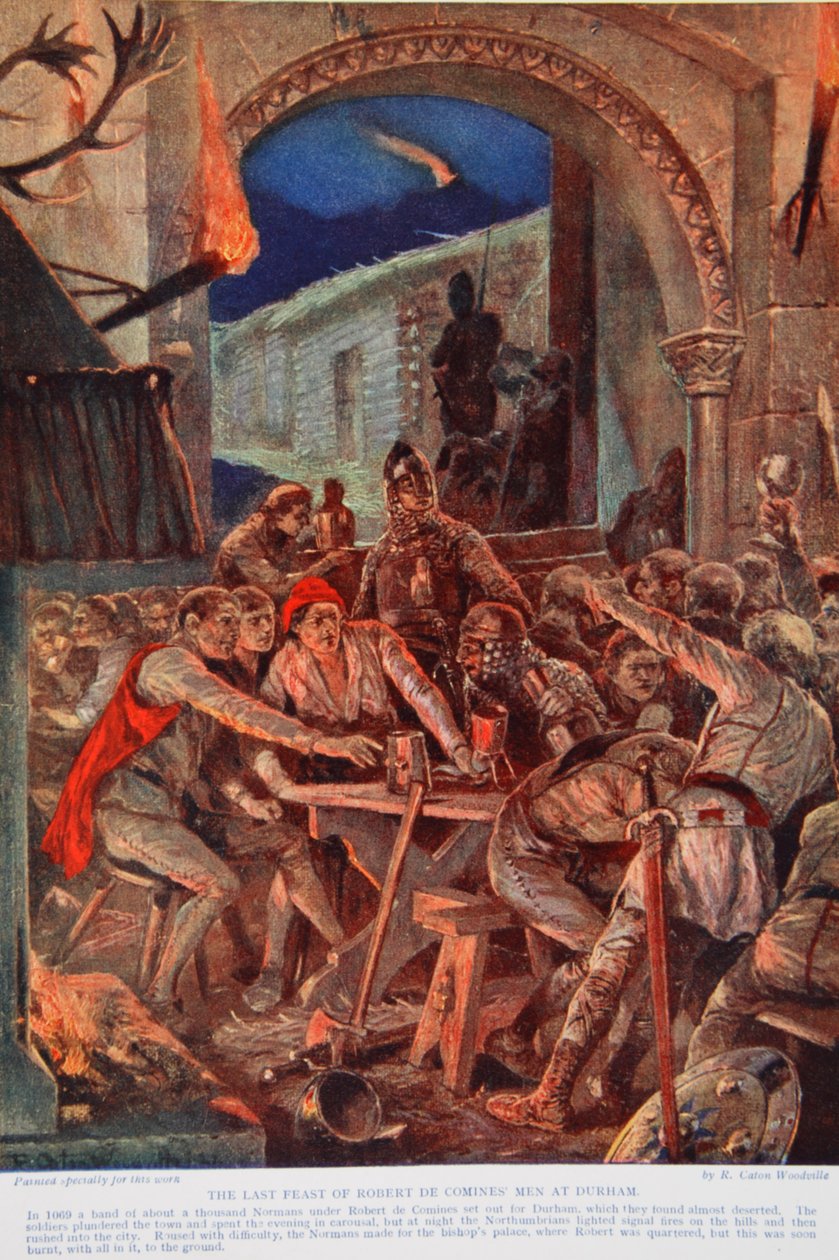 A última festa dos homens de Robert de Comines em Durham, 1069, ilustração de "A História da Nação Britânica" de Hutchinson, c.1923 de Richard Caton Woodville junior