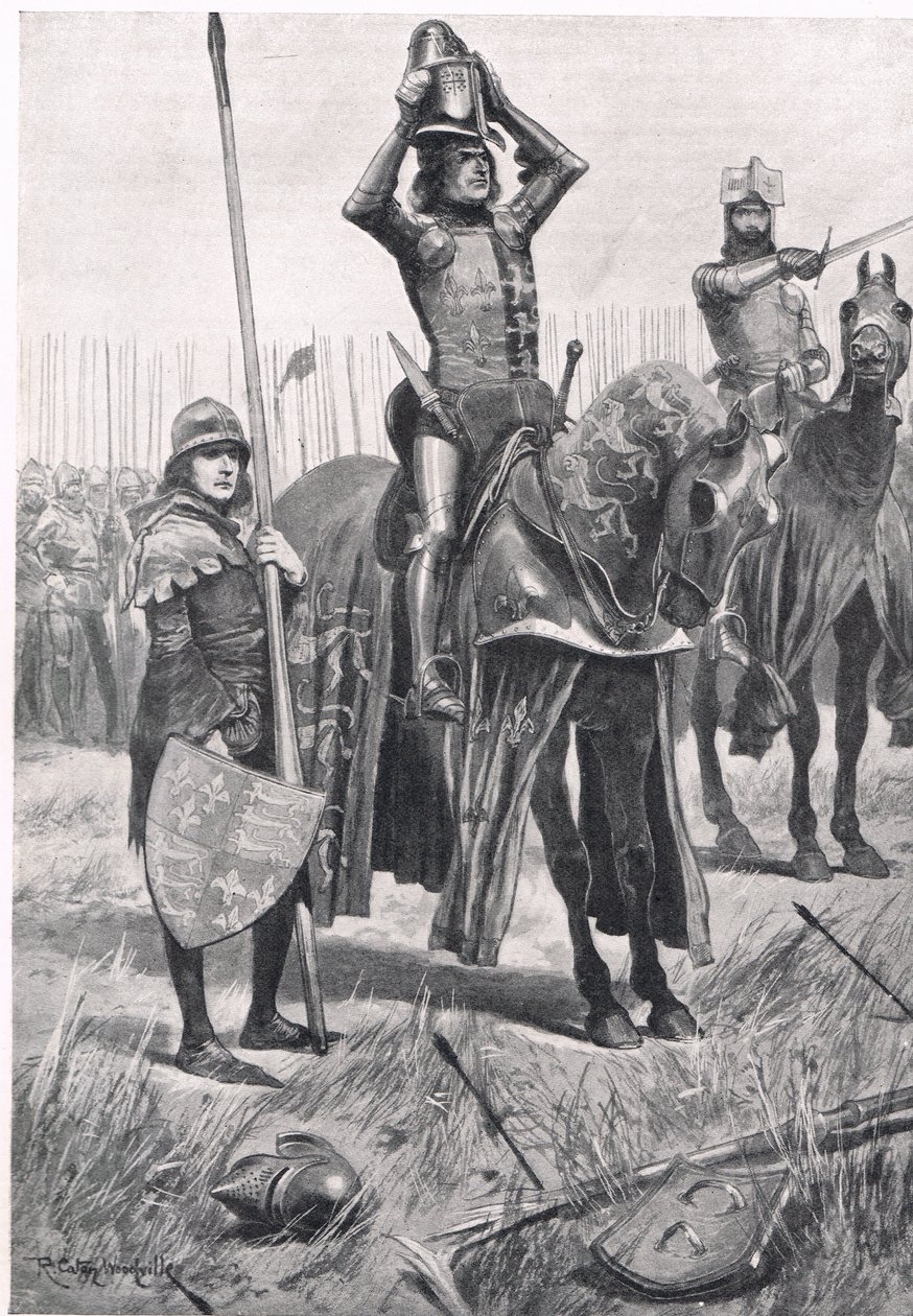 Em seguida, disse Sir John Chandos Sire, passeio a cavalo, o dia é seu, ilustração de "Batalhas britânicas na terra e no mar", publicado por Cassell, Londres, c.1910 de Richard Caton Woodville junior