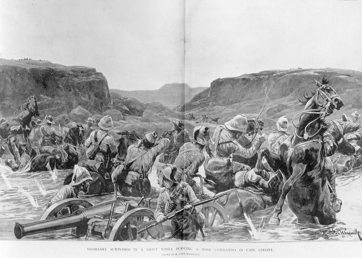 Yeomanry surpreendido em um drift ao perseguir um Boer Commando em Cape Colony de Richard Caton Woodville junior
