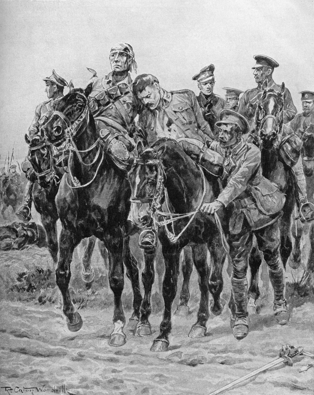 WWI - Soldados britânicos feridos a cavalo de Richard Caton II Woodville