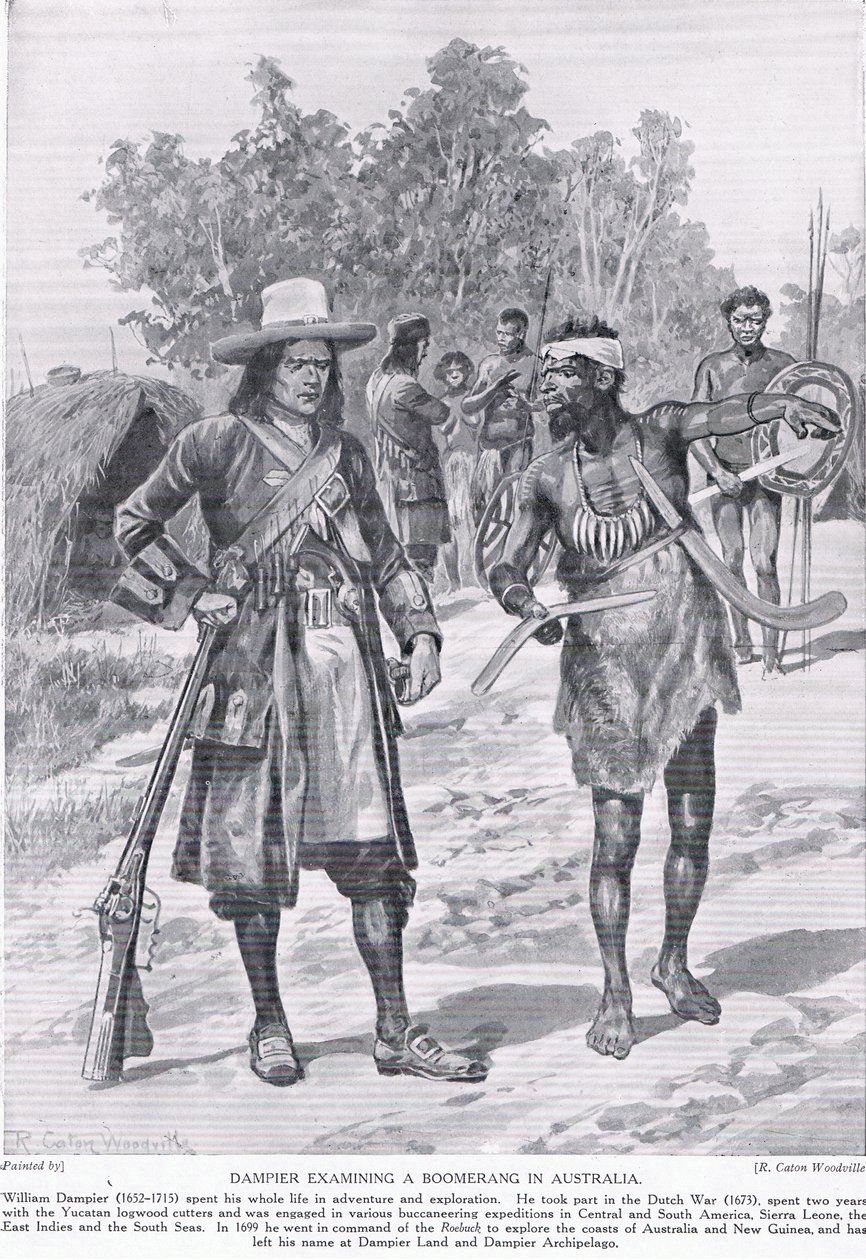 Dampier Examinando um Bumerangue na Austrália, c.1910 de Richard Caton Woodville