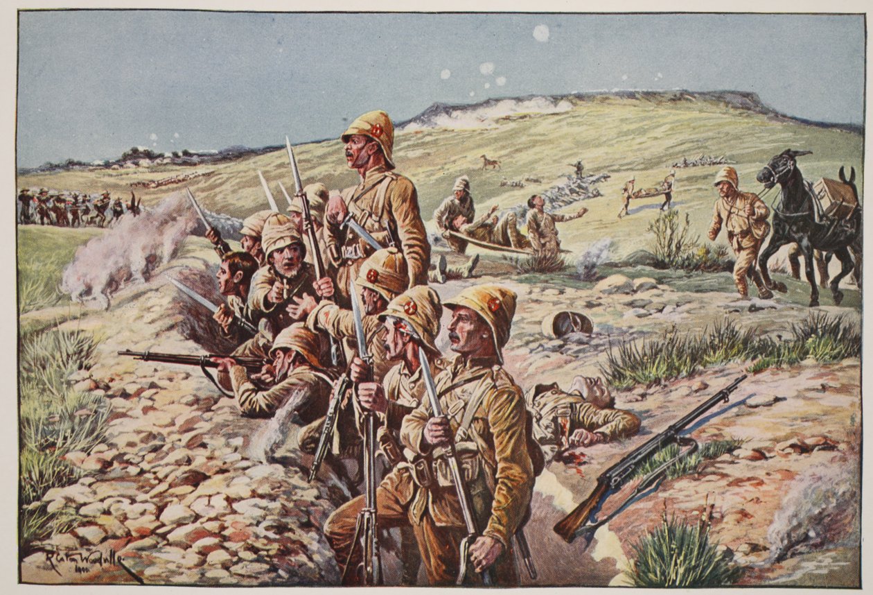 Corrigir Bayonets! Nas Trincheiras de Ladysmith, ilustração de "Batalhas do século dezenove", vol. VI: A Guerra dos Bôeres de 1899-1900 &39;por Archibald Forbes, GA Henty e Major Arthur Griffiths (colo de Richard Caton Woodville