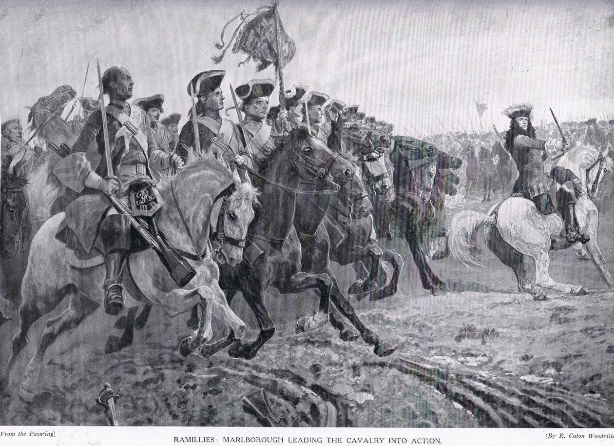 Ramillies: Marlborough liderando a cavalaria em ação, c.1910 de Richard Caton Woodville