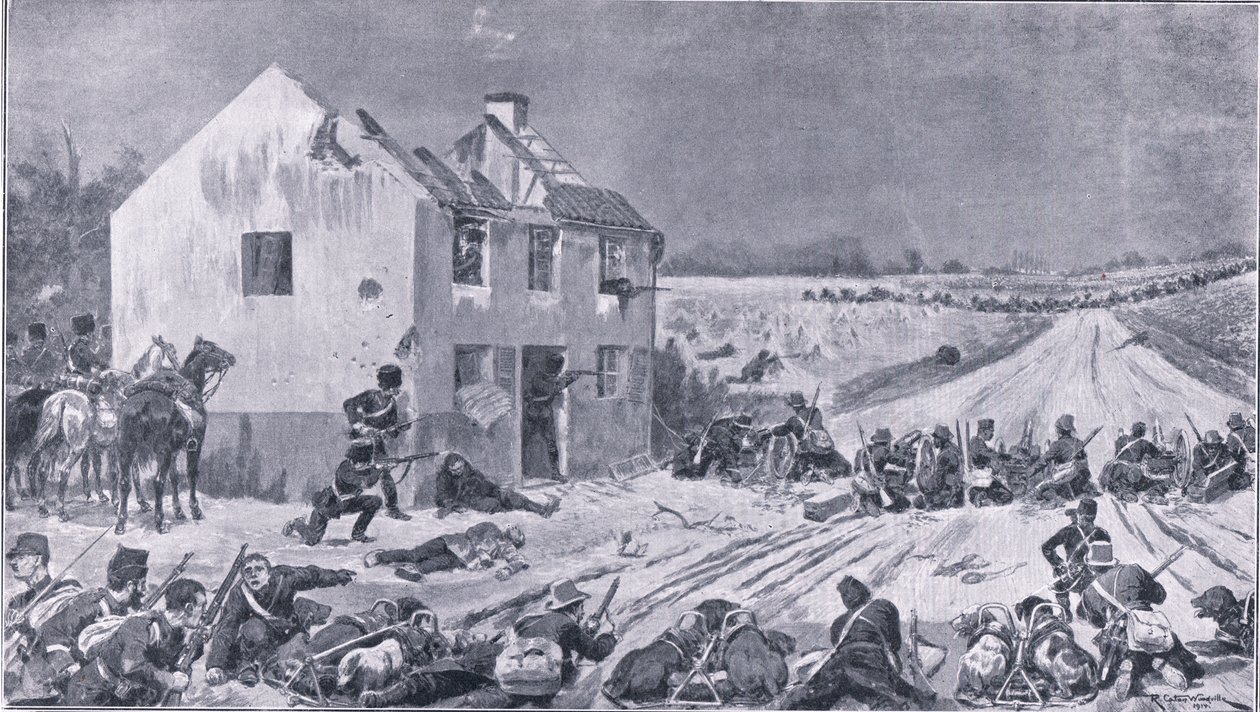 Cena da Batalha de Haelen, onde as tropas belgas derrotaram os invasores, da Grande Guerra The Amalgamated Press Limited, 1914 de Richard Caton Woodville