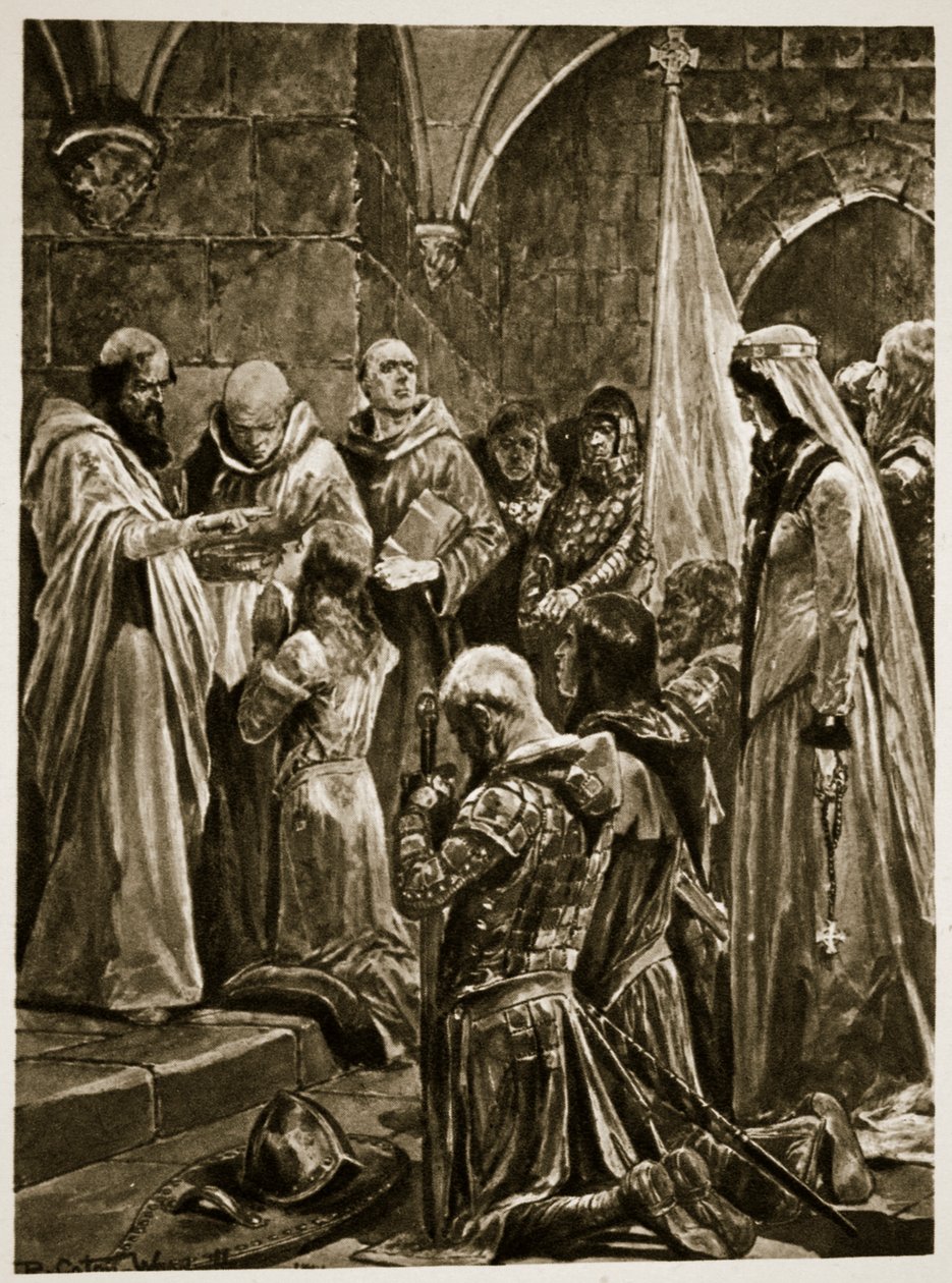 A unção de Eduardo, o Mártir, em sua coroação por St. Dunstan em Kingston-on-Thames, de "The Illustrated London News", 1902 de Richard Caton Woodville