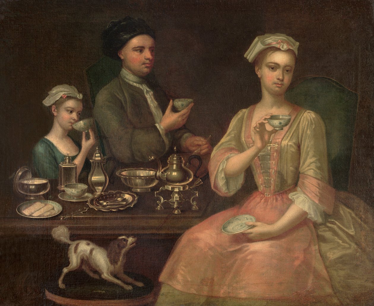 Uma família de três no chá, c.1727 de Richard Collins