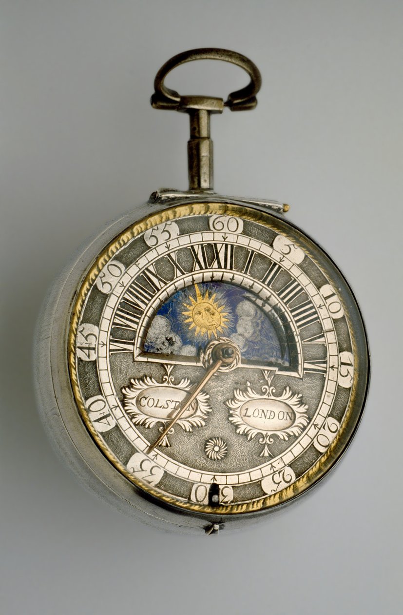 Relógio de berço com par de casquilhos, c.1685 (prateado) de Richard Colston
