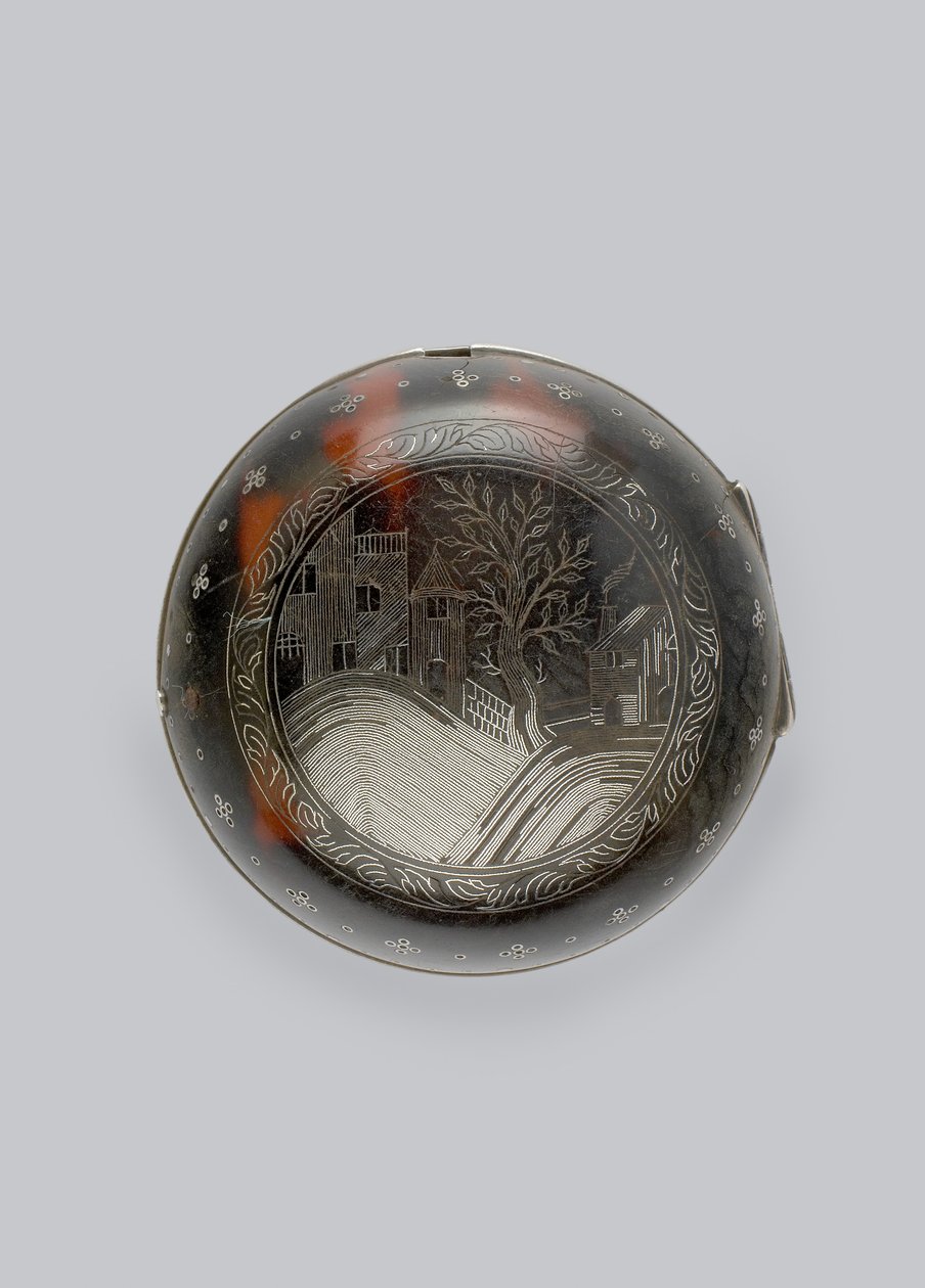 Reverso de um relógio de berço com par de casquilhos, c.1685 (prateado e carapaça de tartaruga) de Richard Colston