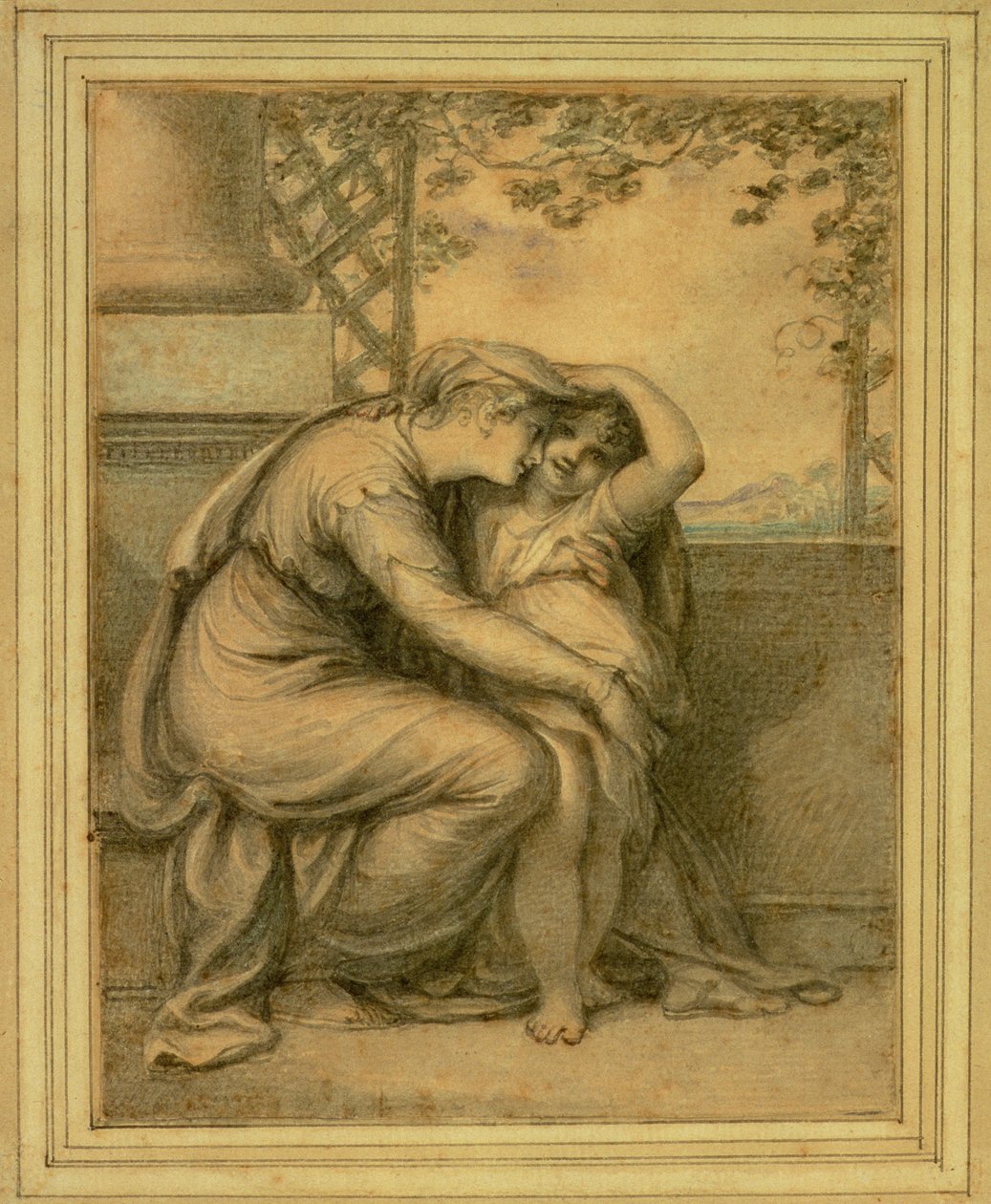 Andrômaca e Astyanax, 1789 (wc sobre lápis sobre papel) de Richard Cosway