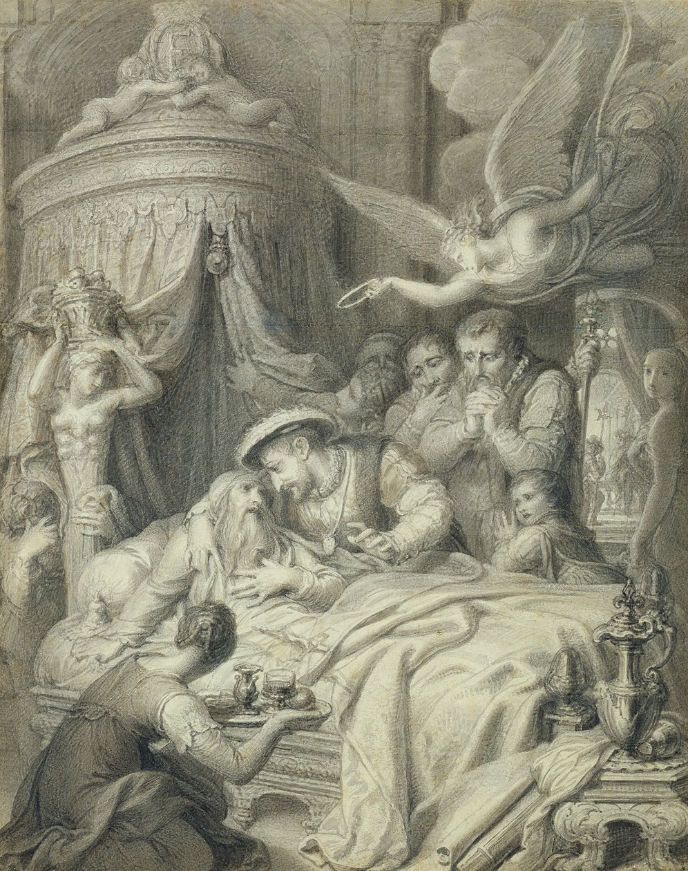 A morte de Leonardo em 1519 (lápis, tinta e papel) de Richard Cosway