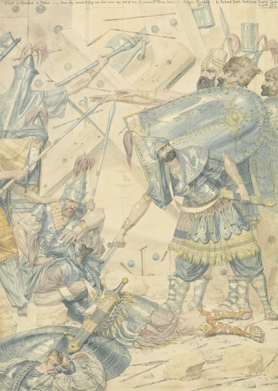 Morte de Abimelech em Thebez, 1855 (wc sobre grafite sobre papel) de Richard Dadd