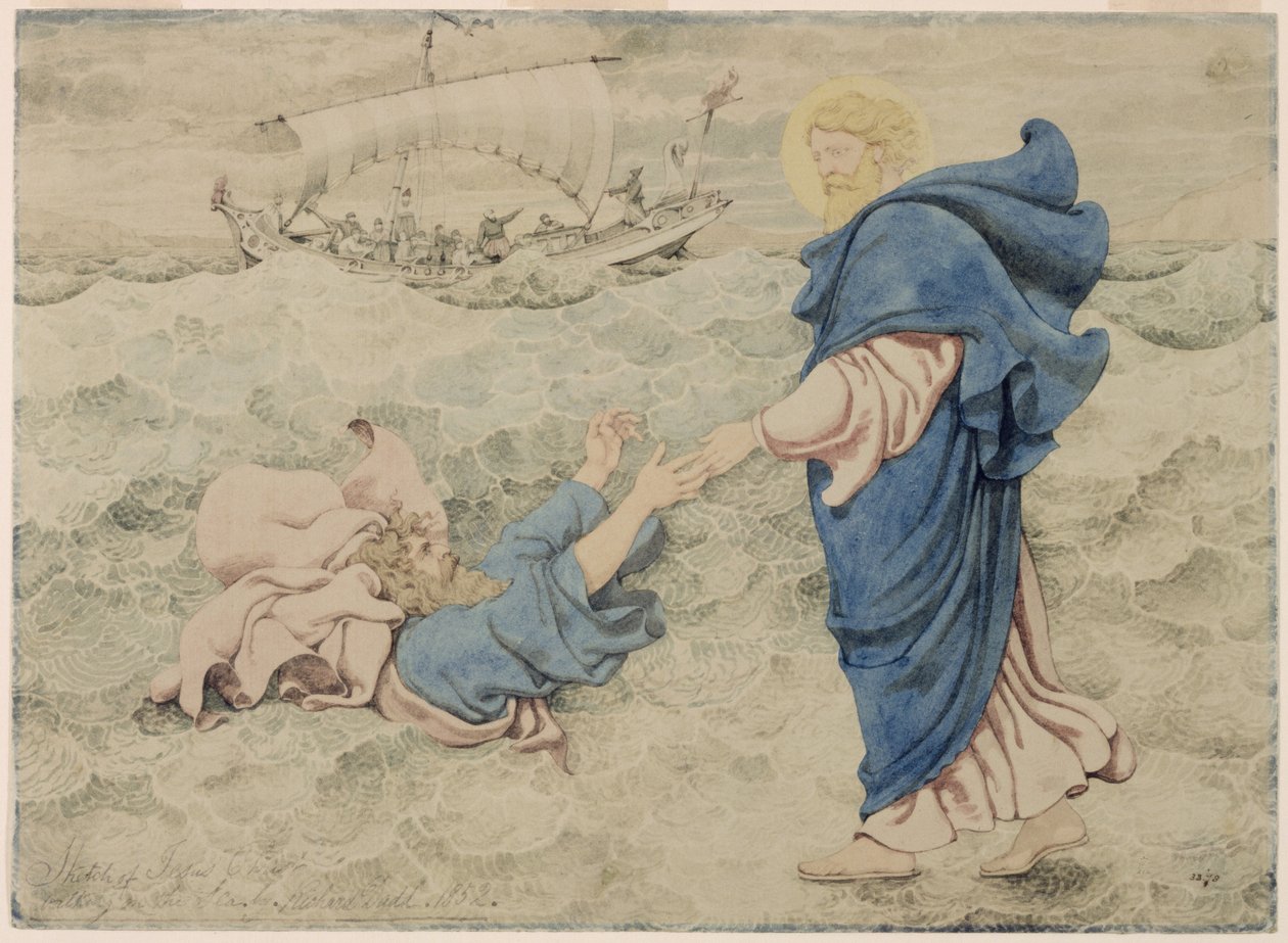 Esboço de Cristo andando na água de Richard Dadd