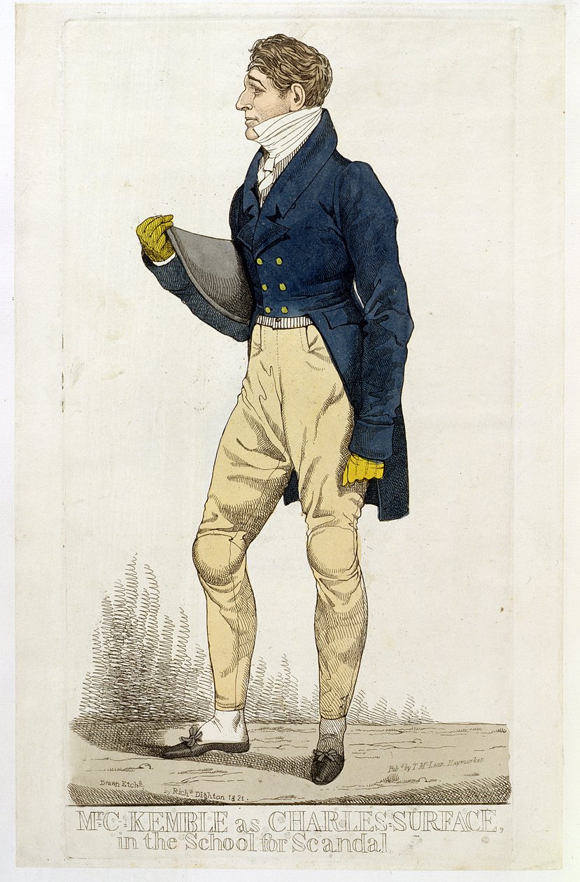 Charles Kemble (1775-1854) como Charles Surface em &39;The School for Scandal&39;, pub. por Thomas McLean, 1821 (gravura colorida) de Richard Dighton
