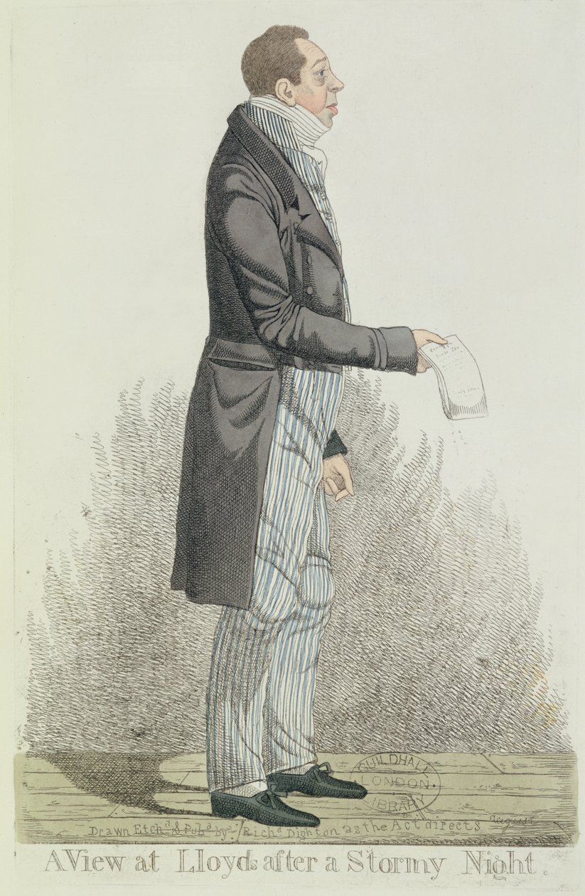 Ver no Lloyd&39;s após uma noite de tempestade, 1824 (gravura colorida) de Richard Dighton