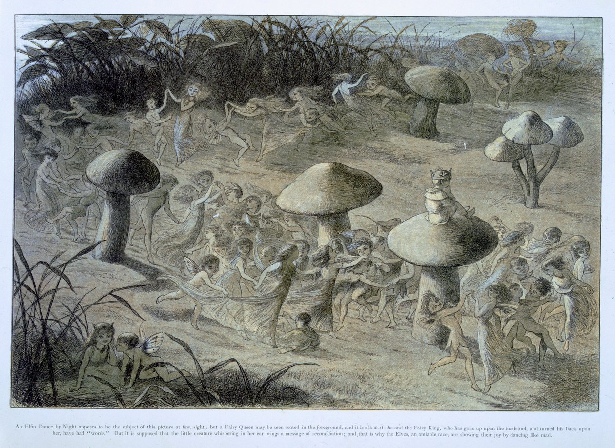 Uma dança élfica à noite, ilustração de &39;In Fairyland: Uma série de imagens do mundo élfico&39; por William Allingham e Andrew Lang de Richard Doyle