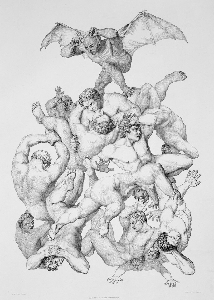 Belzebu expulsa os anjos caídos, ilustração para uma edição de &39;Paradise Lost&39;, de John Milton (1608-74), publicada em Paris 1868 de Richard Edmond Flatters