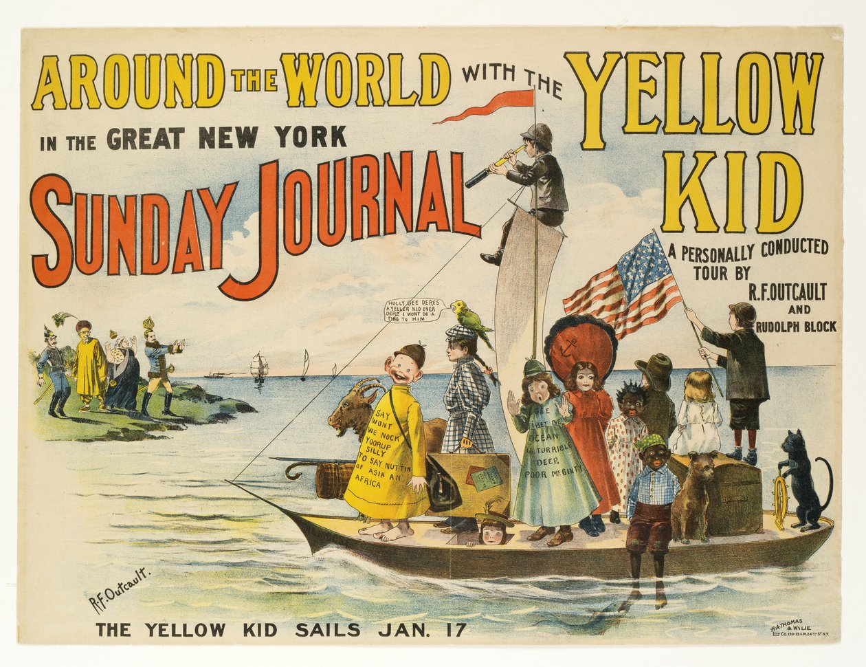 Em todo o mundo com o garoto amarelo, 1897 cor litho de Richard Felton Outcault