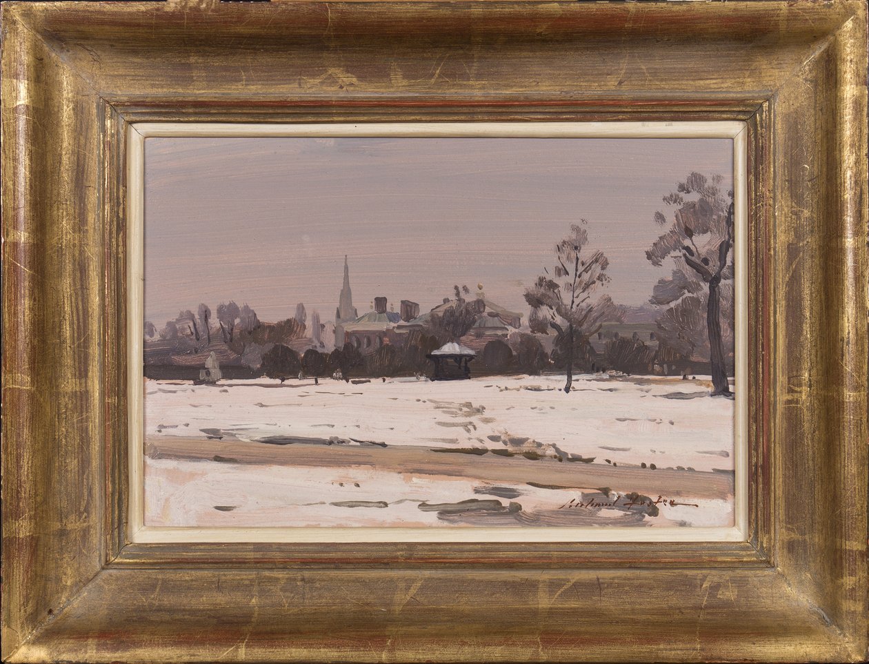 Anoitecer de Inverno: Palácio de Kensington, 1991 (óleo no cartão) de Richard Foster