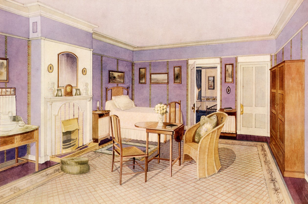 Design para o Interior de um quarto, início do século XX (wc e lápis sobre papel) de Richard Goulburn Lovell