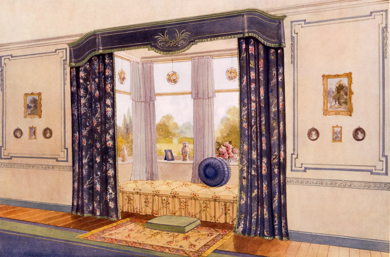 Assento de janela envolto por cortinas luxuosas, início C20th de Richard Goulburn Lovell