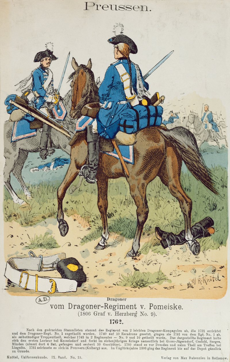 Dragões no Regimento von Pomeiske em 1762, c.1890 de Richard Knoetel