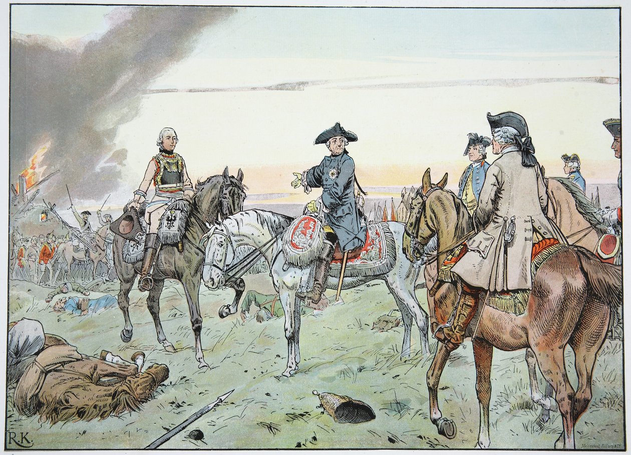 Frederick e Seydlitz na Batalha de Zorndorf no dia 25 de agosto de 1758 de Richard Knoetel