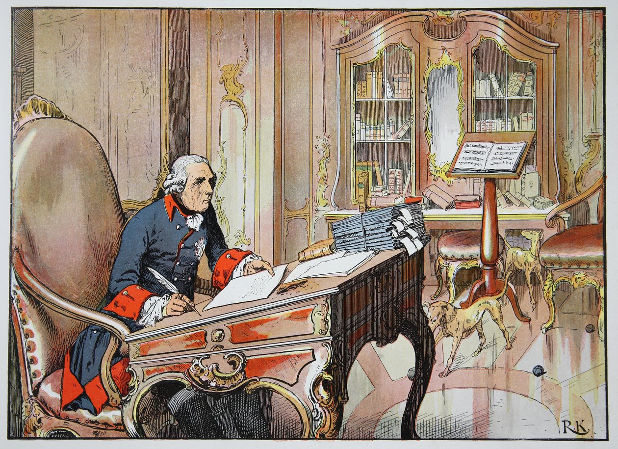 Frederico, o Grande, em seu escritório em Sanssouci de Richard Knoetel