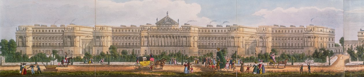Terraço de Cumberland, detalhe de uma vista panorâmica em volta do parque do regente, bar. por Ackermann, 1831 (aquatint) de Richard Morris