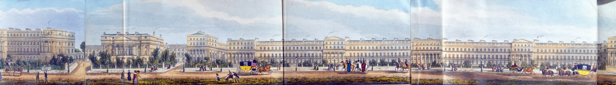As casas de campo de Cumberland e o terraço de Chester, detalhe de uma vista panorâmica em volta dos regentes estacionam, bar. por Ackermann, 1831 (aquatint) de Richard Morris