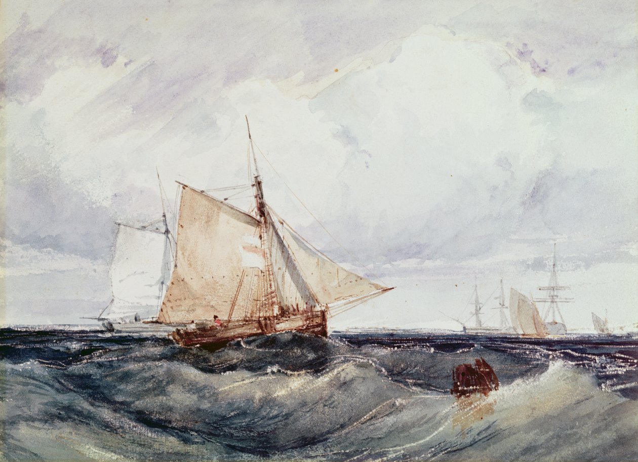 Um cortador e outros navios em uma brisa forte de Richard Parkes Bonington