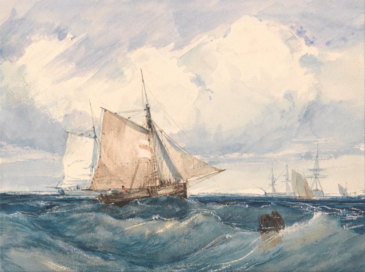 Um cortador e outro transporte em uma brisa de Richard Parkes Bonington