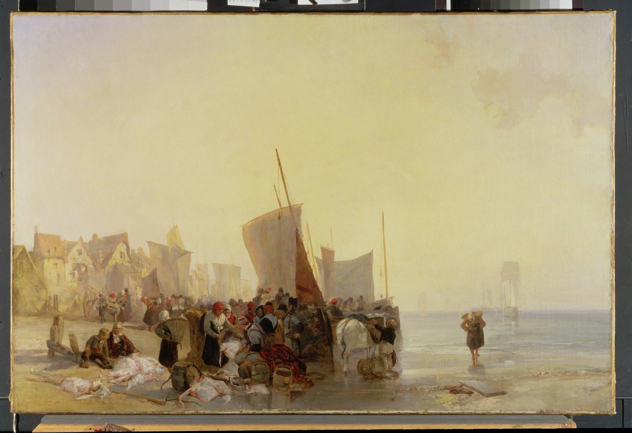 Um mercado de peixe perto de Boulogne, c.1824 de Richard Parkes Bonington