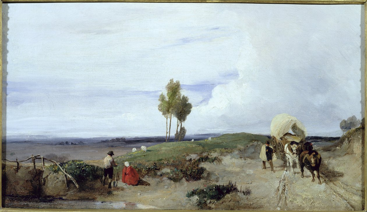 Um Ford na estrada de Boulogne a Paris, olhando para St. Omer, c.1824 de Richard Parkes Bonington
