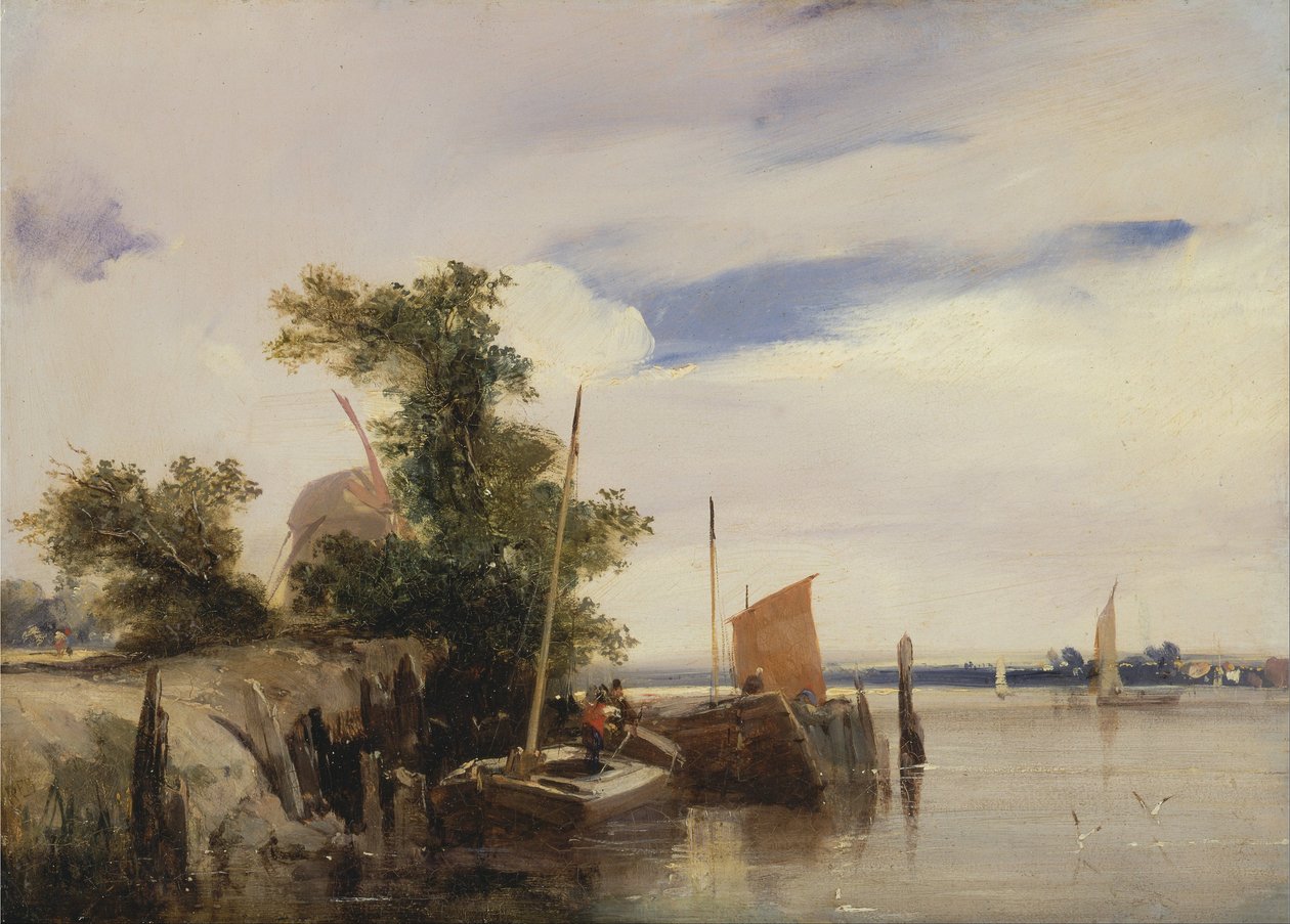 Barcaças em um rio de Richard Parkes Bonington