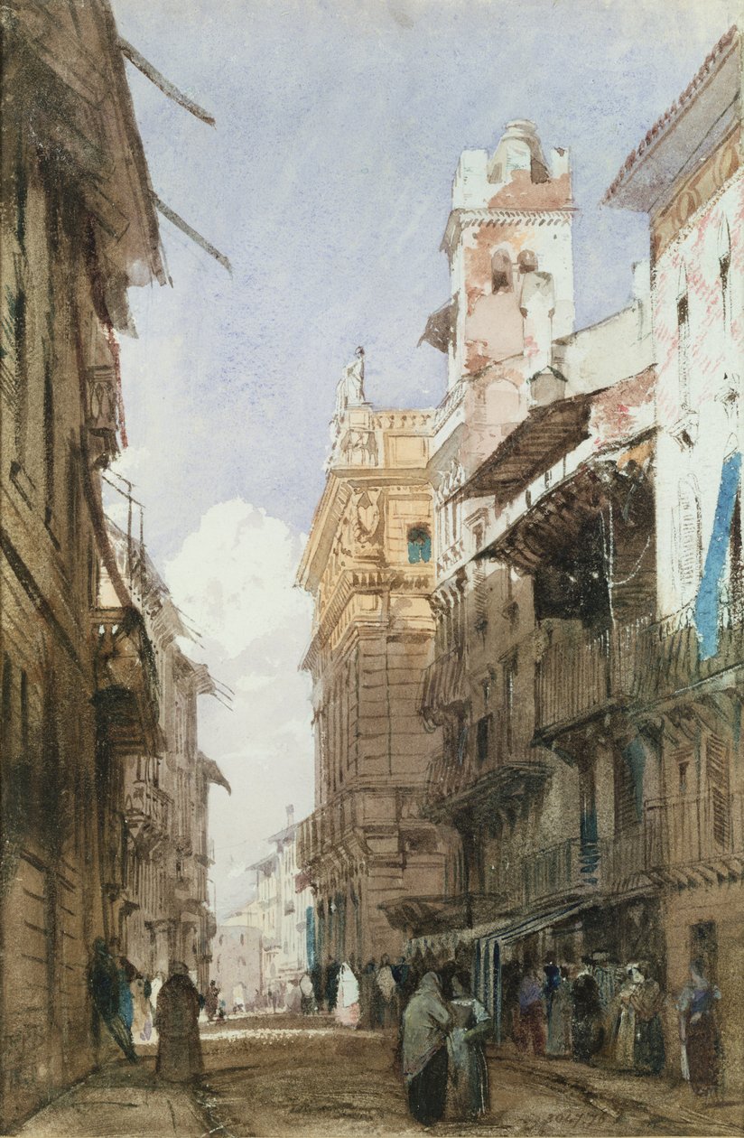 Corso Sant&39;Anastasia, Verona, com o Palácio do Príncipe Maffei, 1826 de Richard Parkes Bonington