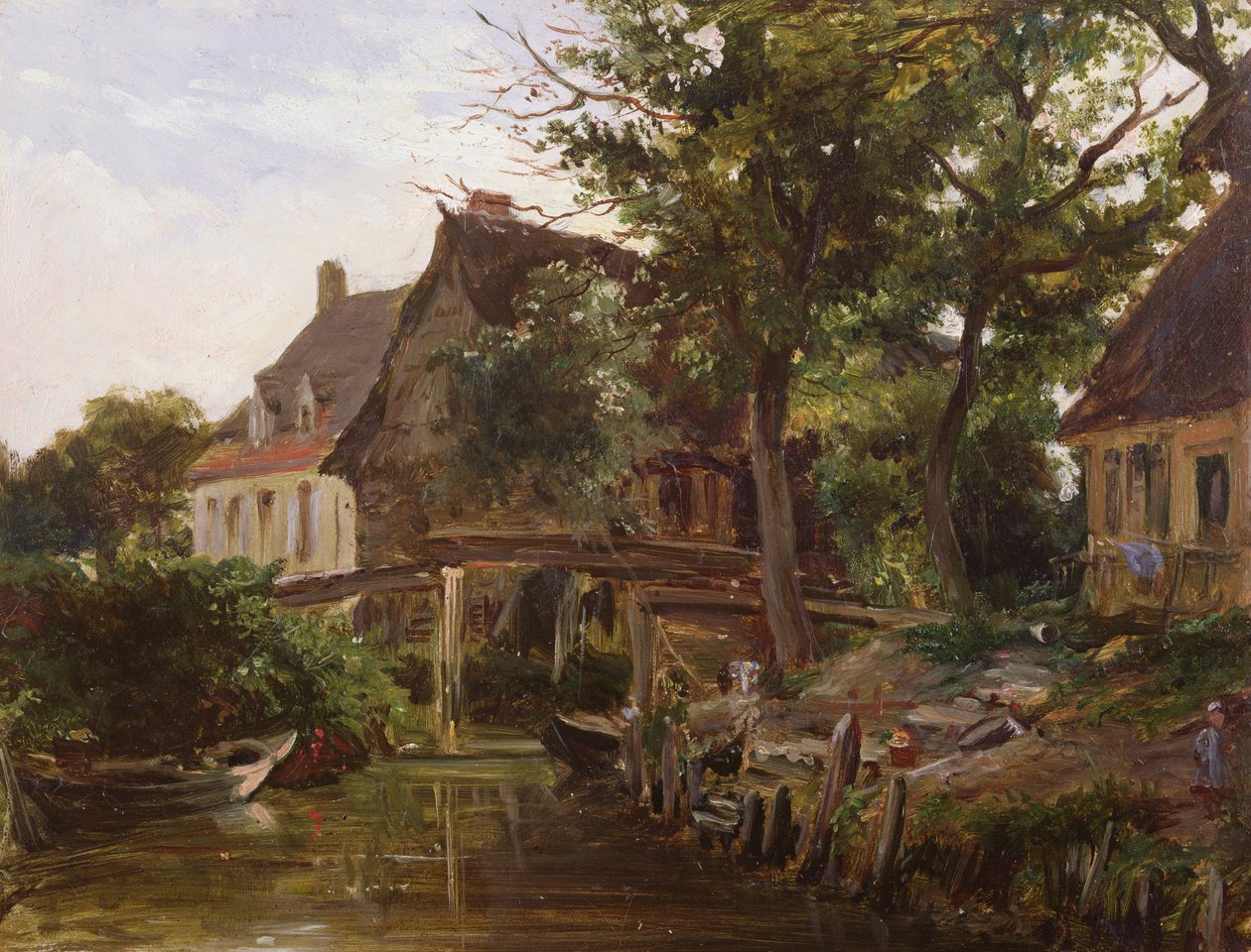 Casas de campo por um córrego, c.1824 de Richard Parkes Bonington